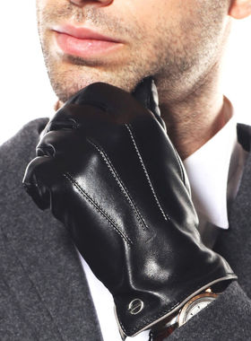 ELMA真皮手套男秋冬款羊皮保暖骑行羊绒里手套加绒触屏手套EM011