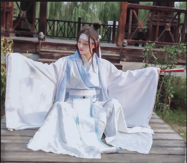 cos服少年蓝忘机蓝 家弟子服成年忘机古装蓝家云纹抹额发带