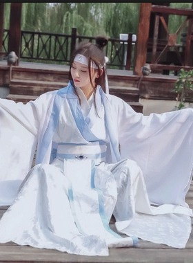 COS服少年蓝忘机蓝 家弟子服成年忘机古装蓝家云纹抹额发带