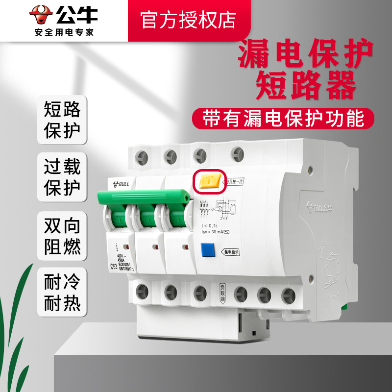 公牛空气开关带漏电保护器总开关断路器2p家用220v热水器100a空开