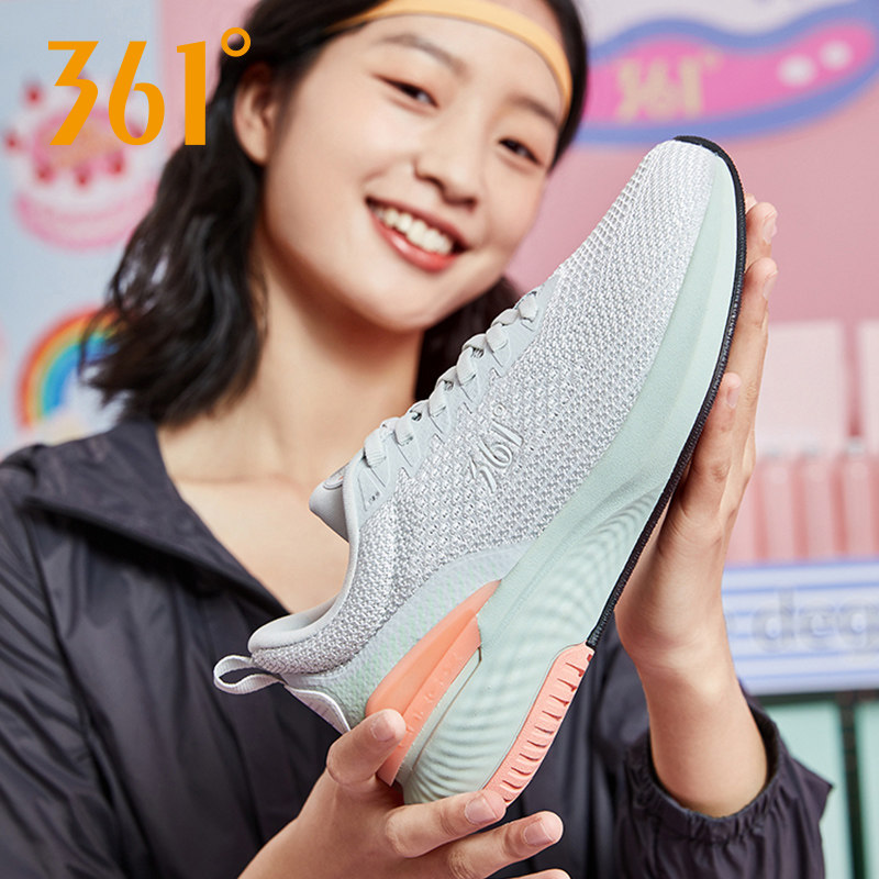 361度女鞋跑步鞋秋季新款361针织网面透气休闲轻便休闲运动鞋2219