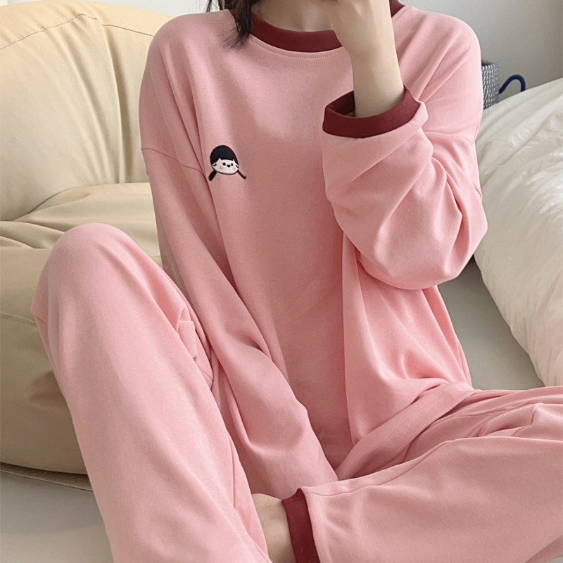 甜美娃娃女春季新款长袖套装睡衣纯棉柔软ins家居服可外穿pinkweo