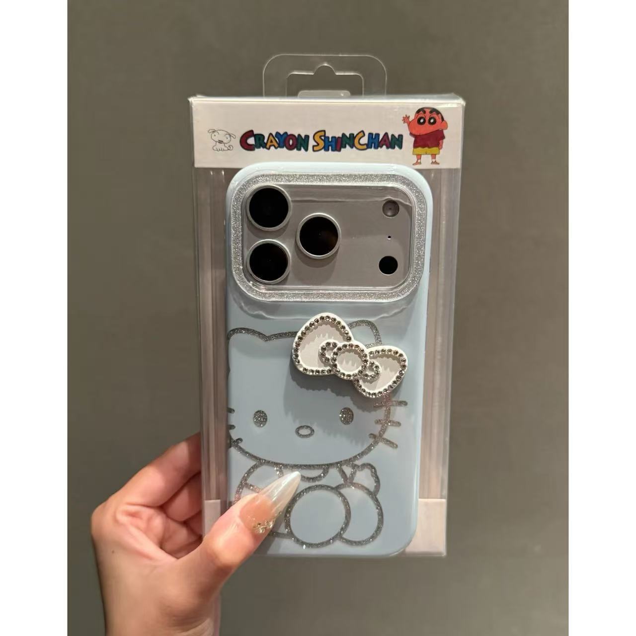 蓝底线条闪粉kt坐着适用iPhone17promax苹果16手机壳15爆款14少女