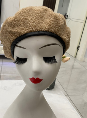 女羊羔毛贝雷帽画家帽显脸小