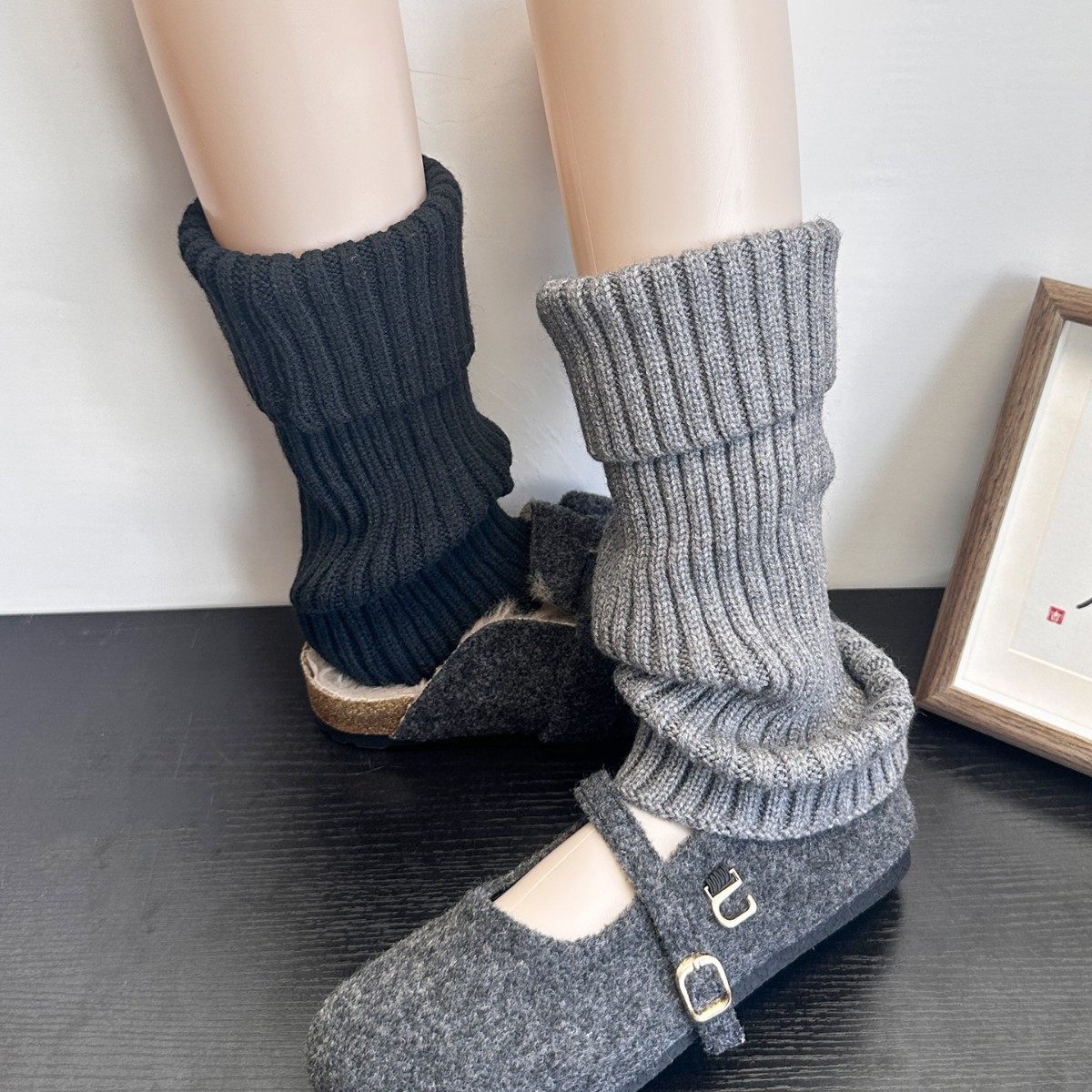 miu系复古翻边袜套堆堆小腿袜秋冬保暖慵懒风y2k灰色腿套配雪地靴