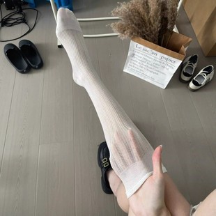 薄款 白色堆堆袜子女中筒袜ins潮纯棉夏季 日系芭蕾风网眼纯色长袜