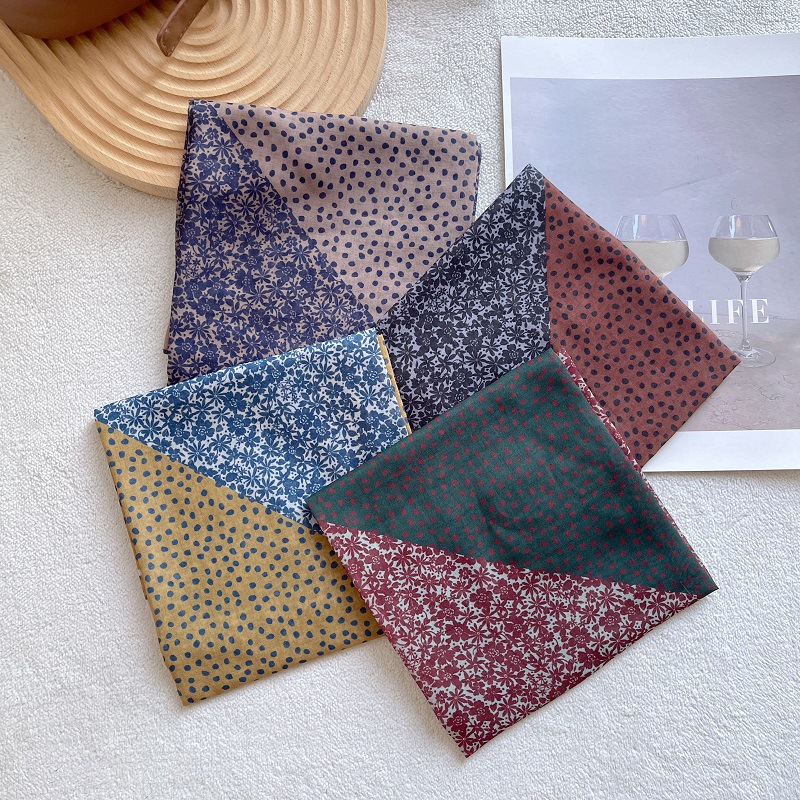 2025年新款轻薄时尚个性撞色小方巾拼色68cm丝巾轻薄包头围巾领巾