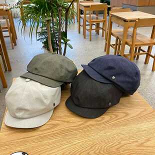 韩国代购东大门早秋新款贝雷帽复古英伦风百搭画家帽纯色鸭舌帽