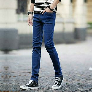 夏季裤子男士薄款牛仔裤修身中腰小脚裤日常休闲直筒男裤青年长裤