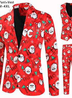 Christmas printed suit vest trousers set圣诞西服马甲西裤套装