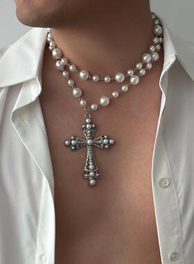 Cross necklace, a high-end accessory men热销珍珠十字架项链