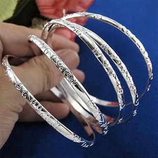 Silver bracelet set, women's jewelry银色手镯套装时尚潮款图案