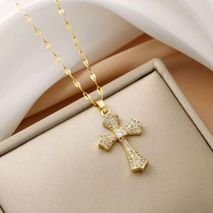Cross pendant necklace欧美气质奢华十字架吊坠项链满钻女锁骨链