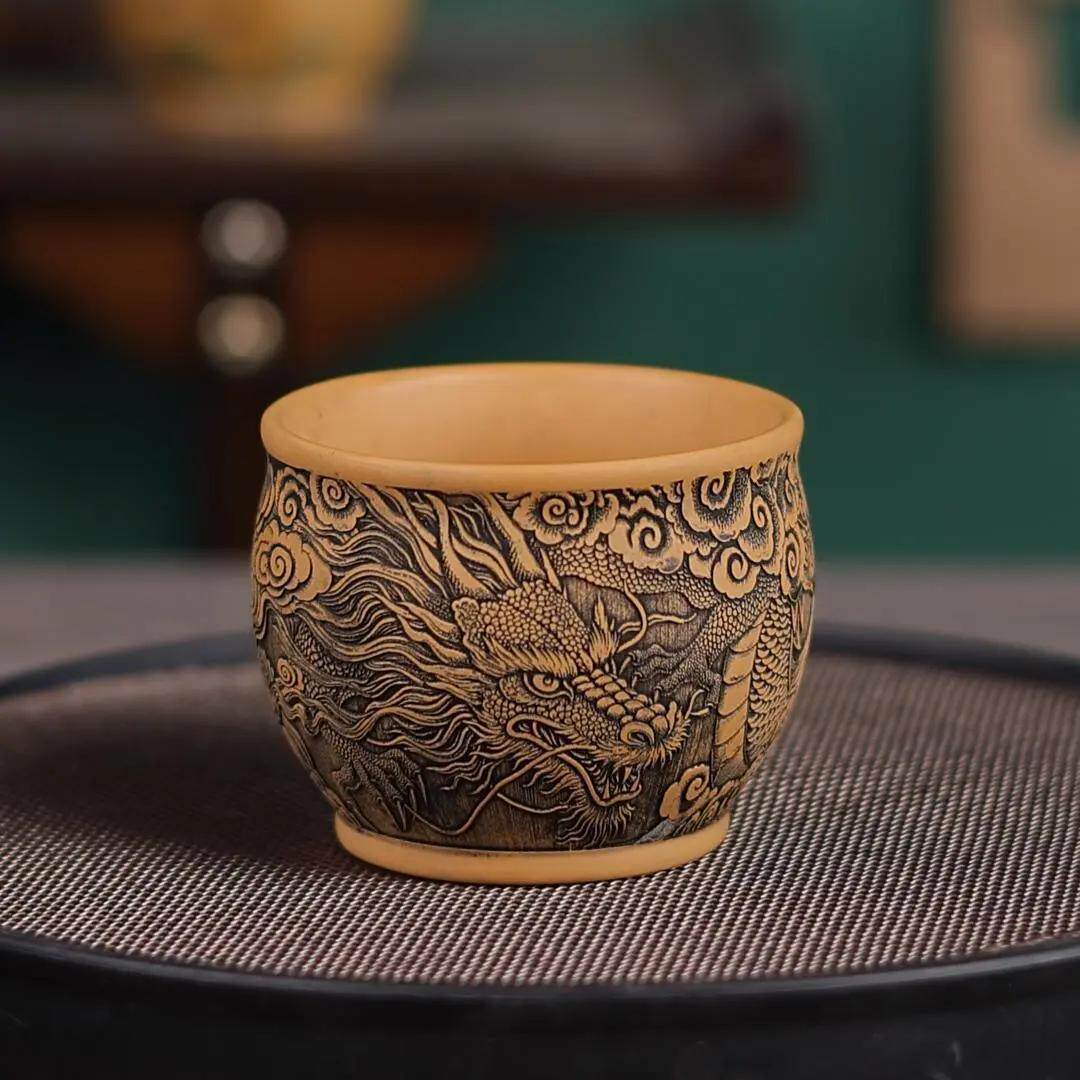 手工龙行天下紫砂茶杯