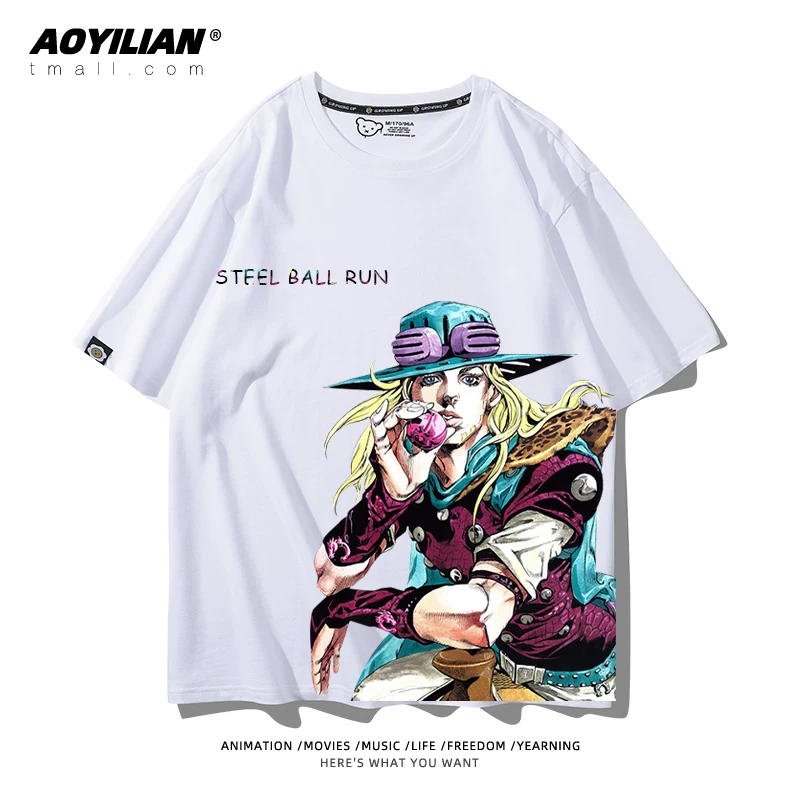 Японское аниме JOJO's Bizarre Adventure футболка короткий рукав для лошадиных гонок лётняя Джонни Джостар хлопковая универсальная