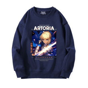 FGO动漫呆毛fate吾王Saber周边圆领卫衣男女秋冬长袖二次元上衣服
