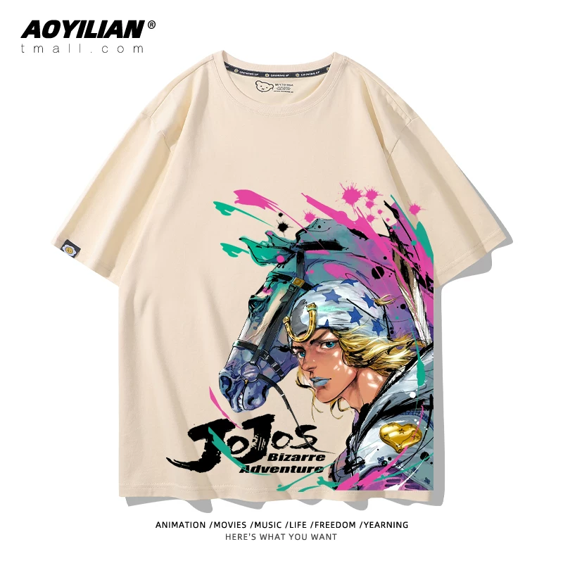 Японское аниме JOJO's Bizarre Adventure футболка короткий рукав для лошадиных гонок лётняя Джонни Джостар хлопковая универсальная