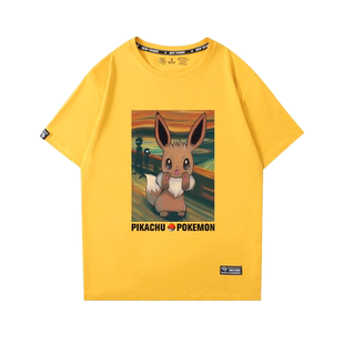 皮卡丘可达鸭联名梵高瑞克与莫蒂t恤短袖男呐喊情侣装超火潮港风