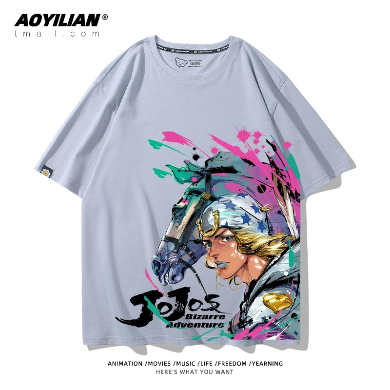 Японское аниме JOJO's Bizarre Adventure футболка короткий рукав для лошадиных гонок лётняя Джонни Джостар хлопковая универсальная