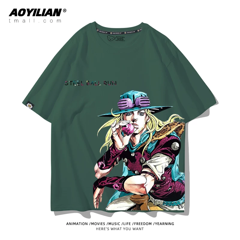 Японское аниме JOJO's Bizarre Adventure футболка короткий рукав для лошадиных гонок лётняя Джонни Джостар хлопковая универсальная