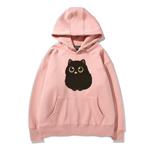 沙雕猫咪表情包印花创意水彩插画连帽卫衣男女情侣装上衣服外套潮