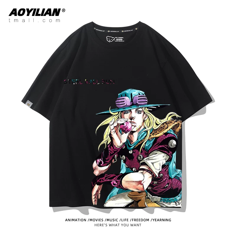 Японское аниме JOJO's Bizarre Adventure футболка короткий рукав для лошадиных гонок лётняя Джонни Джостар хлопковая универсальная