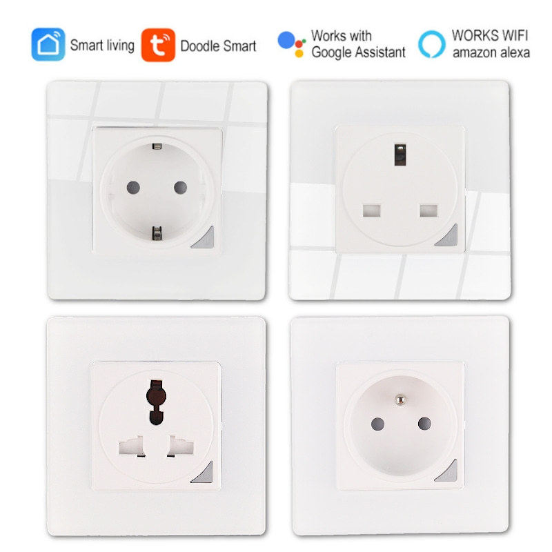 Wifi欧规法规智能插座英规万用孔涂鸦uya16A玻璃面板接入