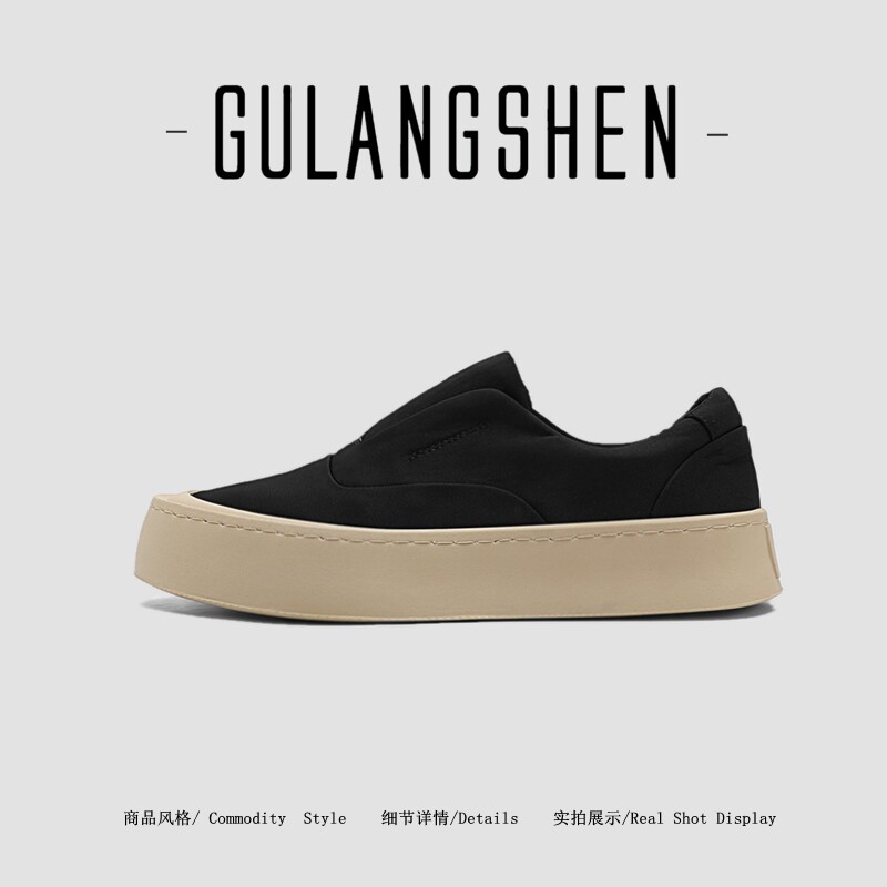 GULANGSHEN男鞋夏季透气一脚蹬懒人布鞋子男款厚底不臭脚休闲板鞋