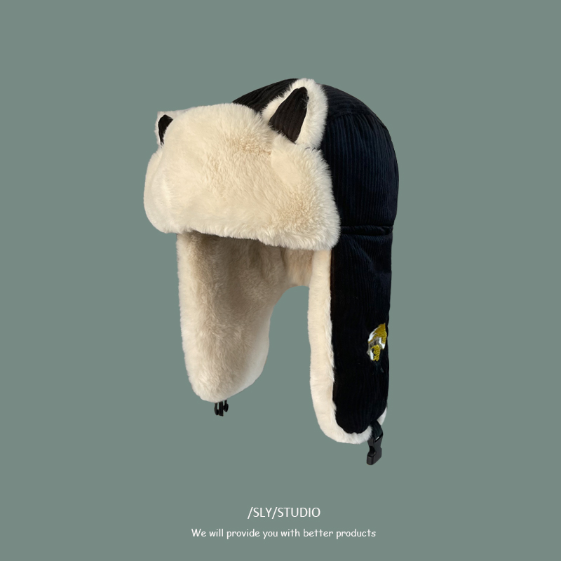 可爱风小狗灯芯绒户外御寒雷锋帽