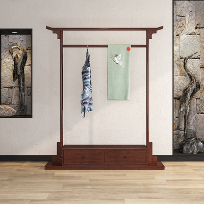 新中式实木双杆落地衣架