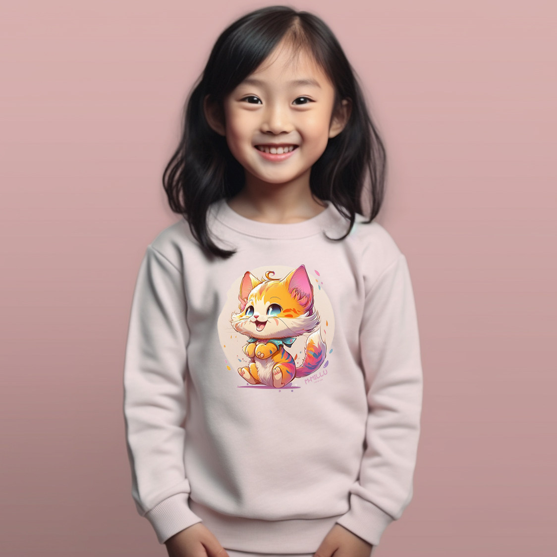 女童卫衣卡通可爱小猫咪2026儿童洋气加绒上衣女孩长袖班服秋冬装