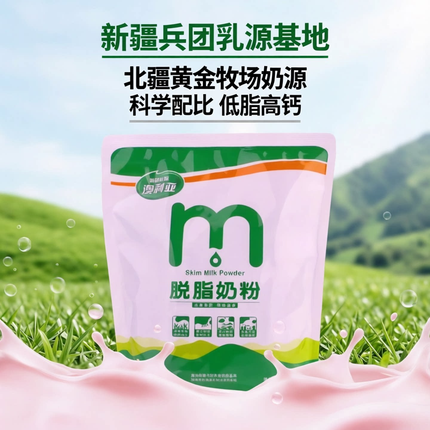 新疆高蛋白脱脂牛奶粉澳利亚脱脂乳粉孕妇儿童中老年成人全脂奶粉