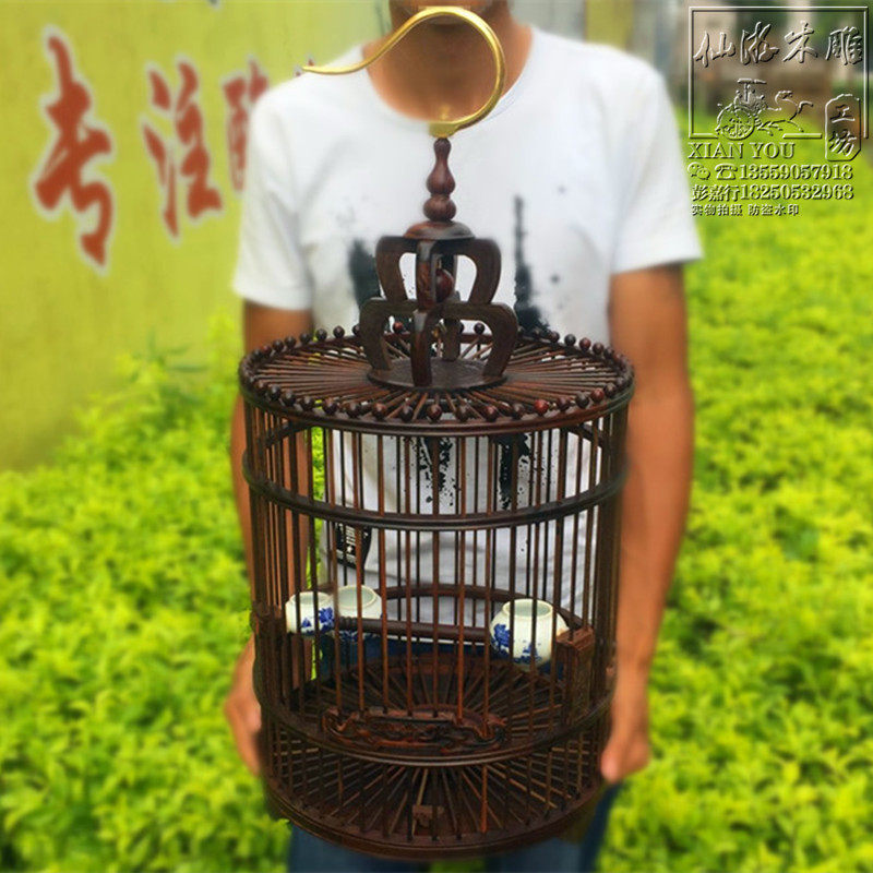 红木酸枝画眉绣眼百灵鹦鹉鸟笼平顶手工云南贵州小号装饰养殖摆件