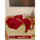 馨帮帮Bra 红色本命年新婚内衣套装女小胸聚拢无痕蕾丝边波点文胸