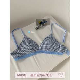 馨帮帮Bra 波点拼接格纹三角杯内衣女无钢圈小胸聚拢舒适透气文胸