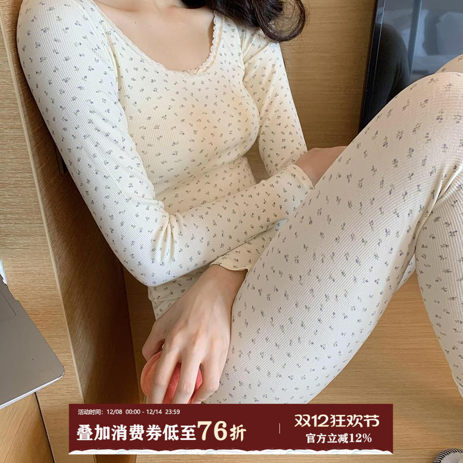 馨帮帮Bra碎花蕾丝圆领保暖内衣