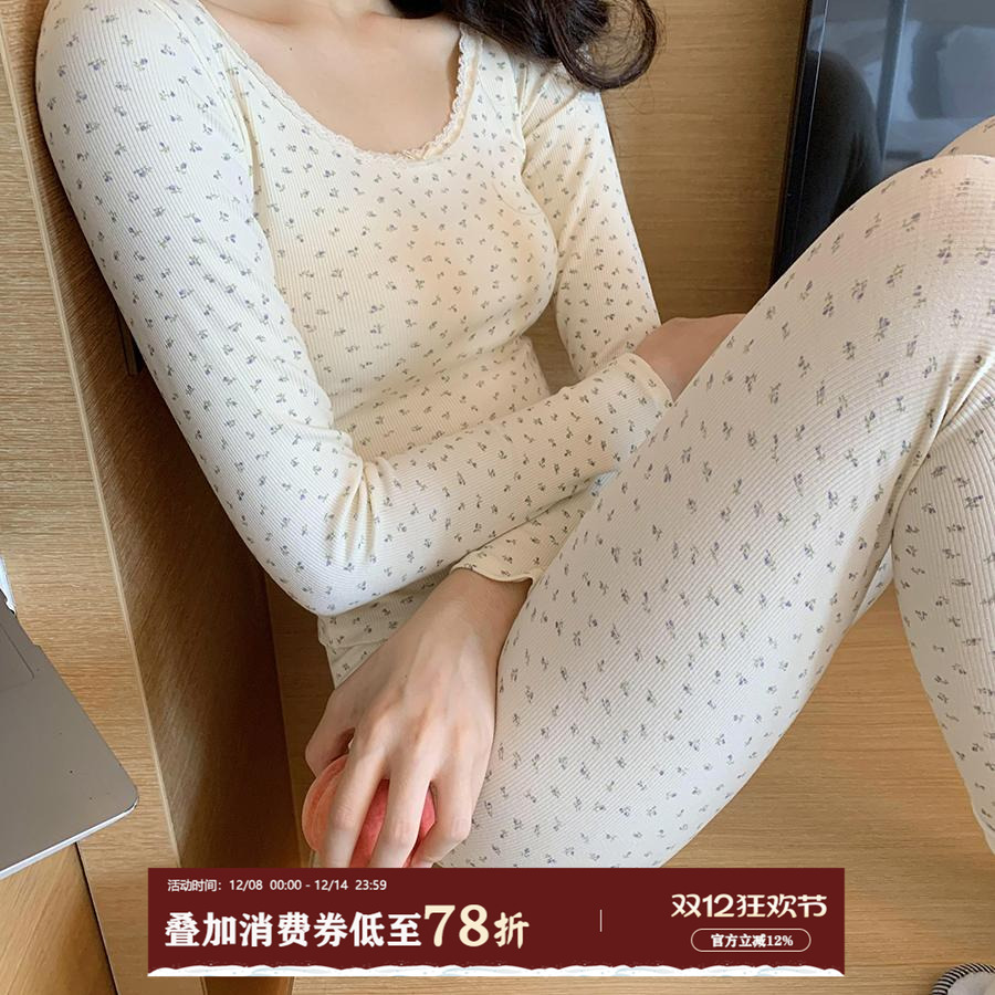 馨帮帮Bra碎花蕾丝圆领保暖内衣