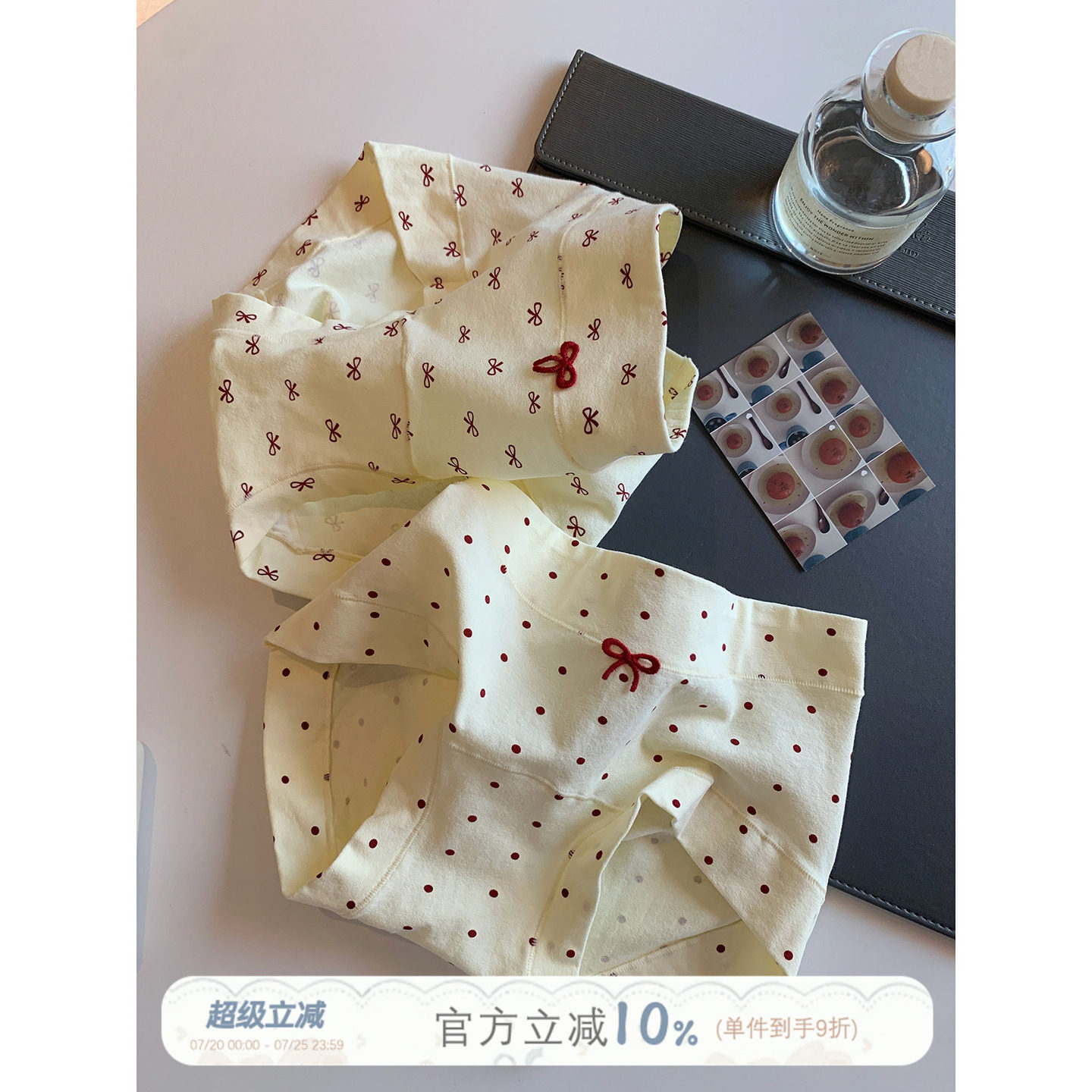 馨帮帮Bra 可爱波点蝴蝶结小平角内裤女收腹提臀纯棉裆无痕三角裤