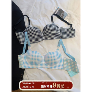 馨帮帮Bra 小清新格纹内衣女小胸聚拢提拉收副乳防下垂无痕文胸罩