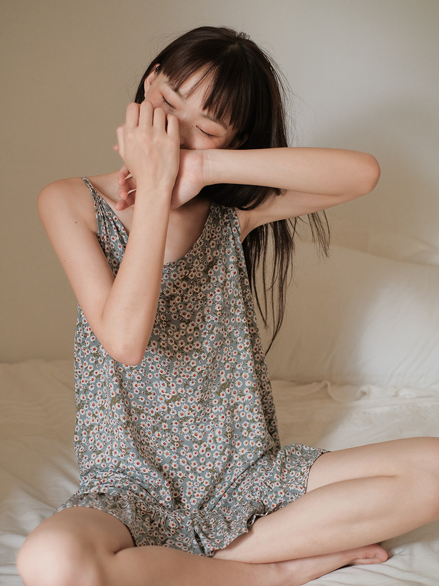 3馨帮帮Bra 韩系优雅家居服可爱吊带睡裙花边小雏菊睡衣女夏季薄款