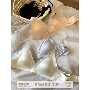 透气舒适无钢圈缎面文胸罩 蕾丝边三角杯内衣女薄款 馨帮帮Bra 法式