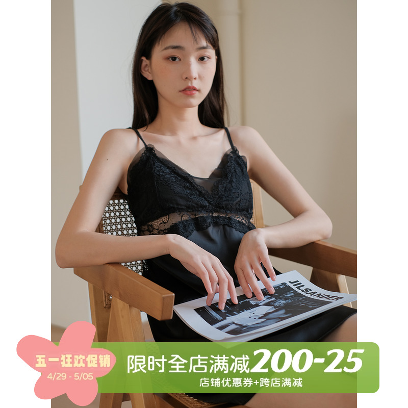 馨帮帮Bra 2021年夏季新款丝滑舒适睡衣女镂空蕾丝性感吊带睡裙-封面