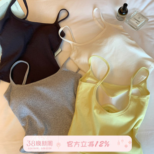 馨帮帮Bra 螺纹镂空露背吊带背心女带胸垫一体式修身显瘦美背上衣