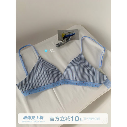馨帮帮波点拼接格纹三角杯内衣
