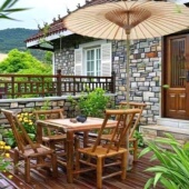 中式 竹制茶桌椅组合阳台庭院休闲桌做旧可移动野餐桌