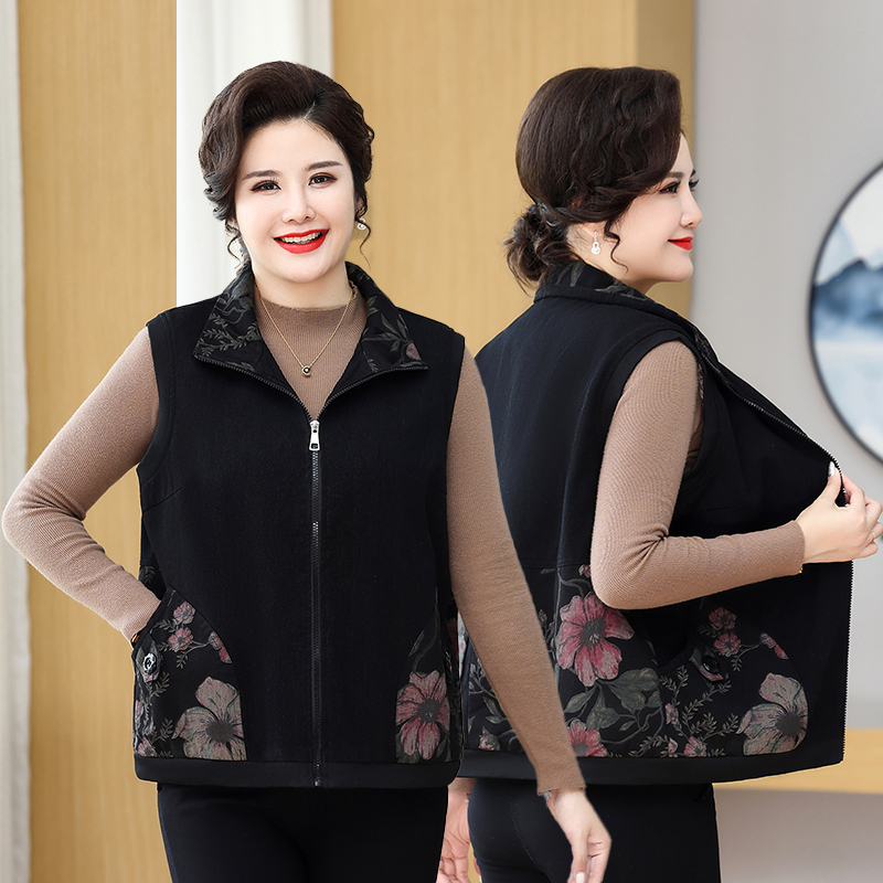 中老年春秋季大码宽松牛仔马甲