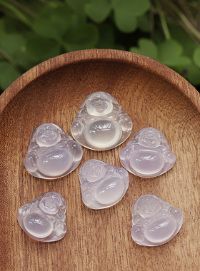 天然白冰种玉髓弥勒佛吊坠