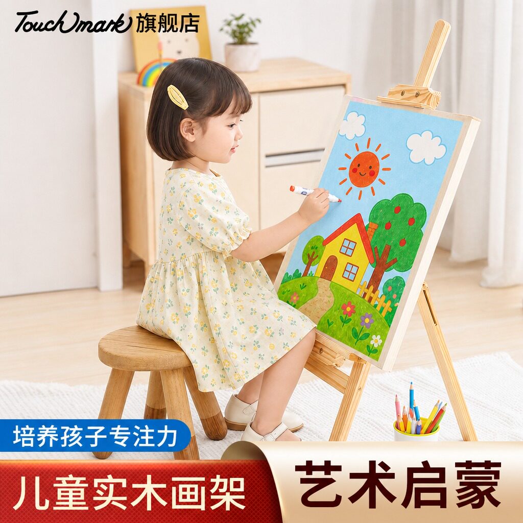 Touch mark儿童画架画板支架式家用小画板架实木油画架可折叠小学生绘画架子美术生专用素描儿童户外写生套装