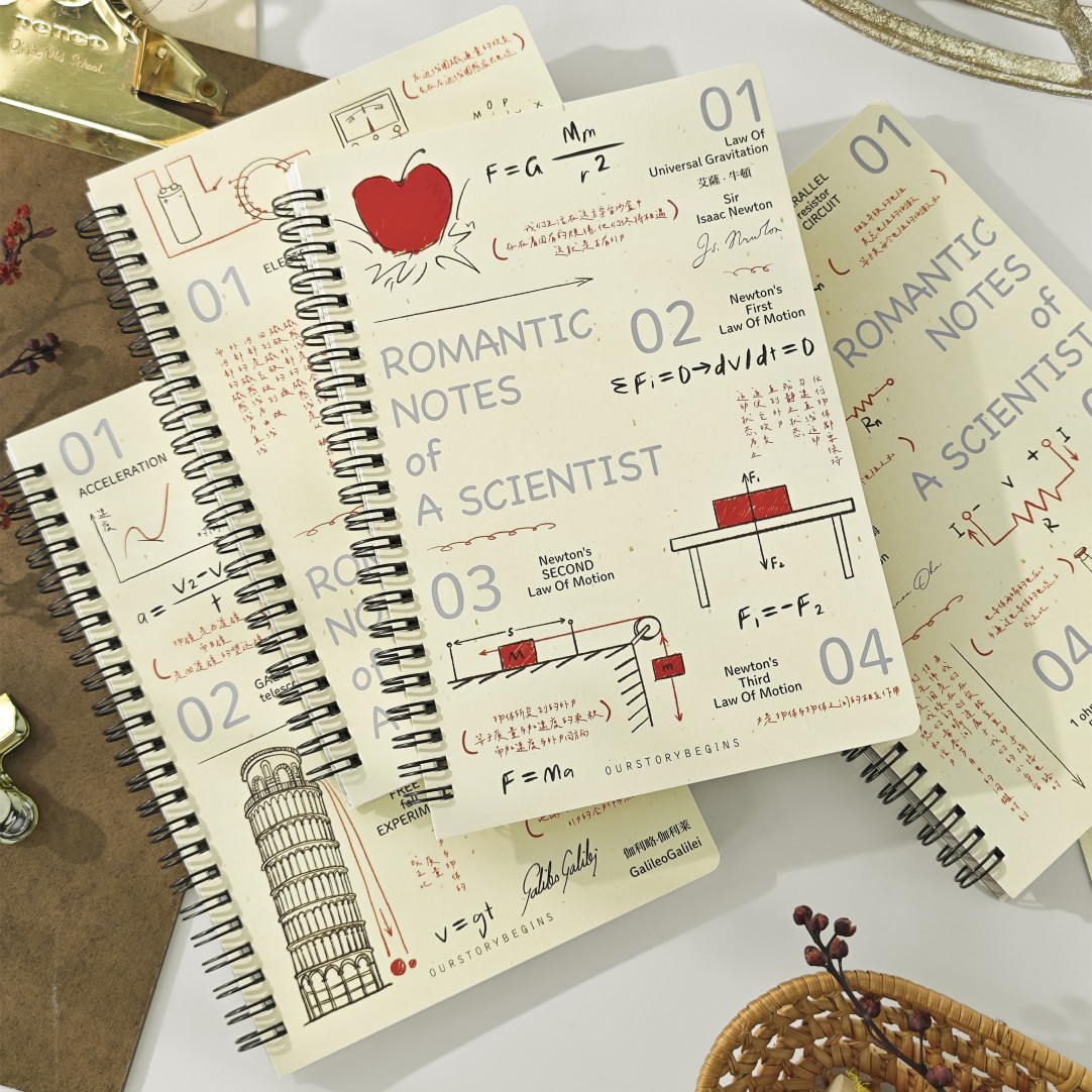 初品科学家浪漫手记侧翻线圈本创意复古唯美商务办公学生横线笔记本文具记事本日记本子B5A6手帐本加厚螺旋本