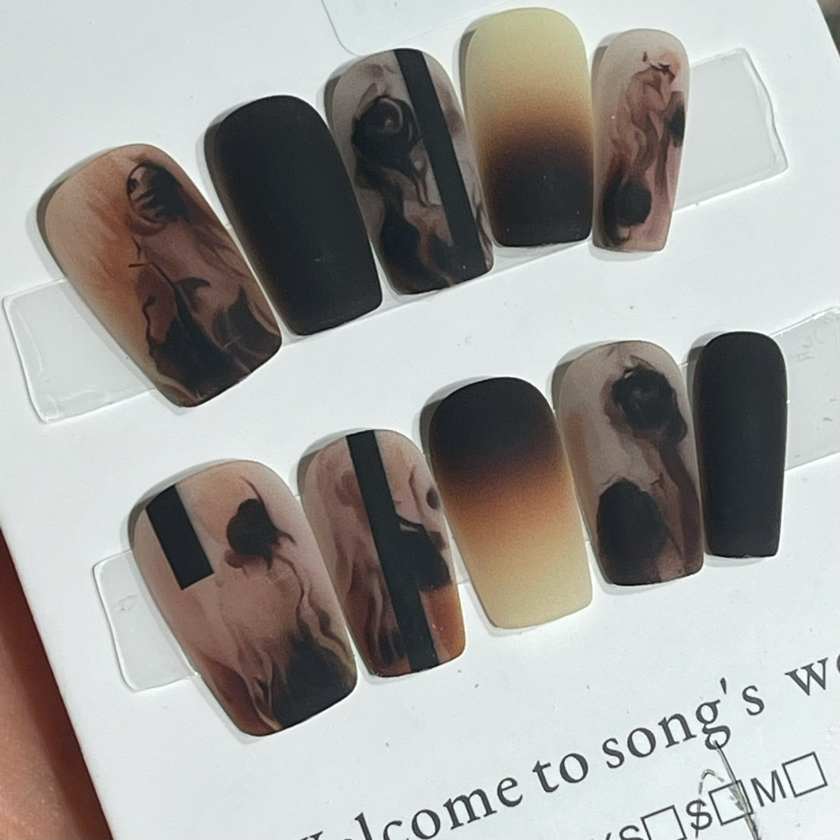 ins风穿戴甲晕染油画风咖色日常短甲高级穿戴美甲成品指甲显白